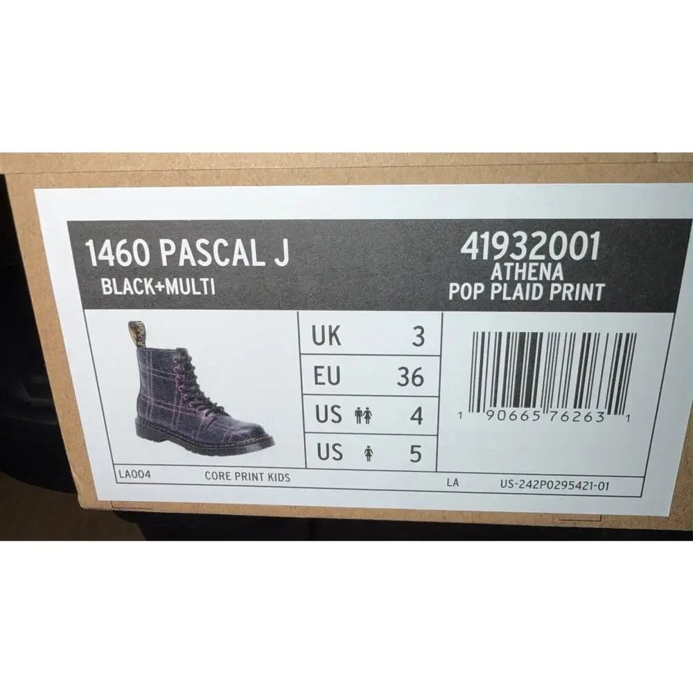 Dr. Martens 1460 Pascal J Kids Boots Athena Pop Plaid Print Black Multi Size 4 5
